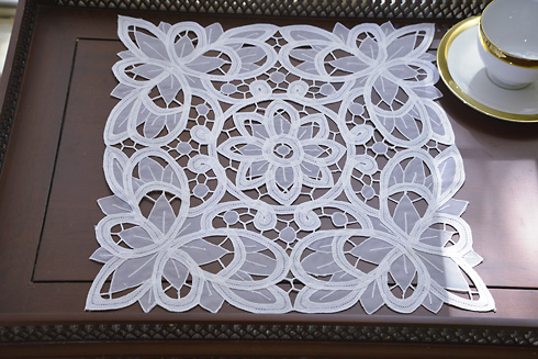 White Christina Battenburg Butterfly Organza Crystal Lace.14"SQ.